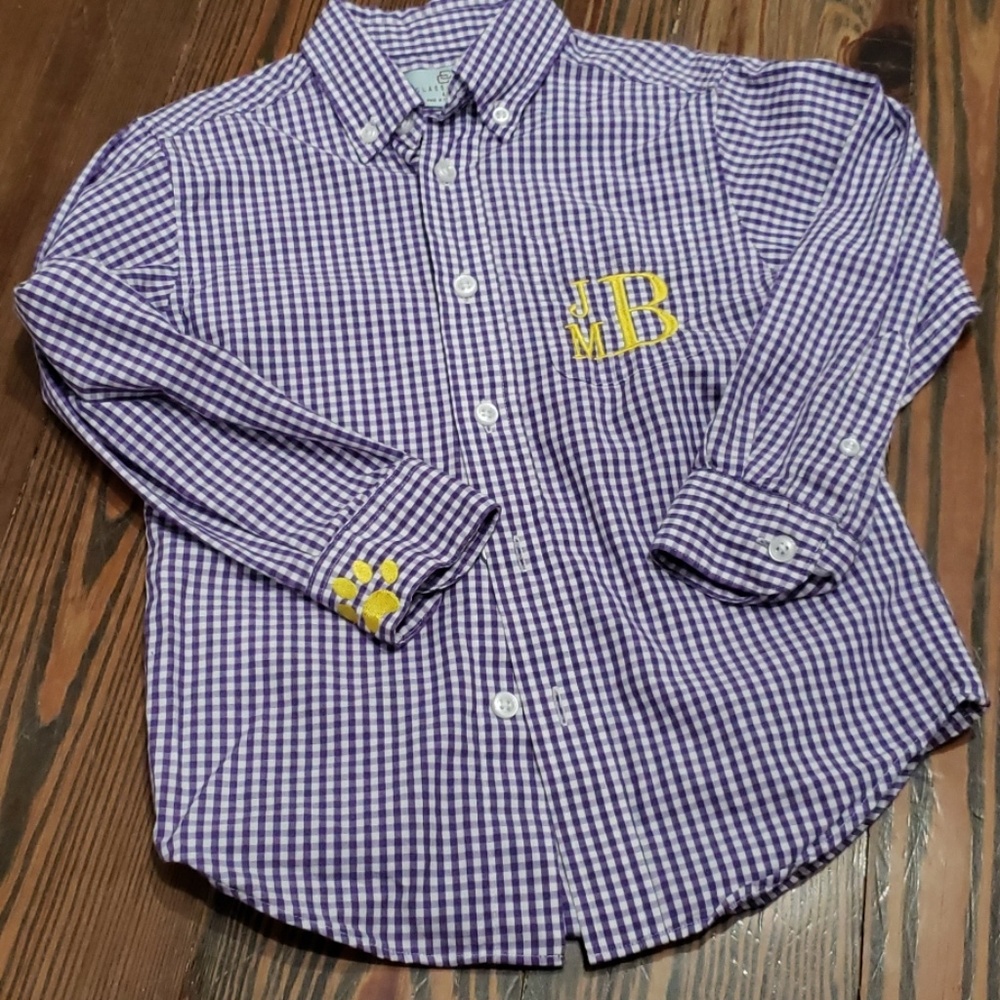 Purple Check LSU boys button up - Mono JMB